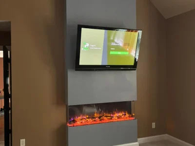 Contemporary Linear Fireplace in the Entertainment Area