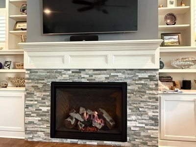 Stone Fireplace and Integrated Shelving